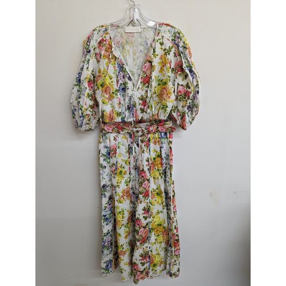 ZIMMERMANN Linen Floral Skirt And Top Set Cropped Gathered Floral Print Size 1 - Picture 1 of 14